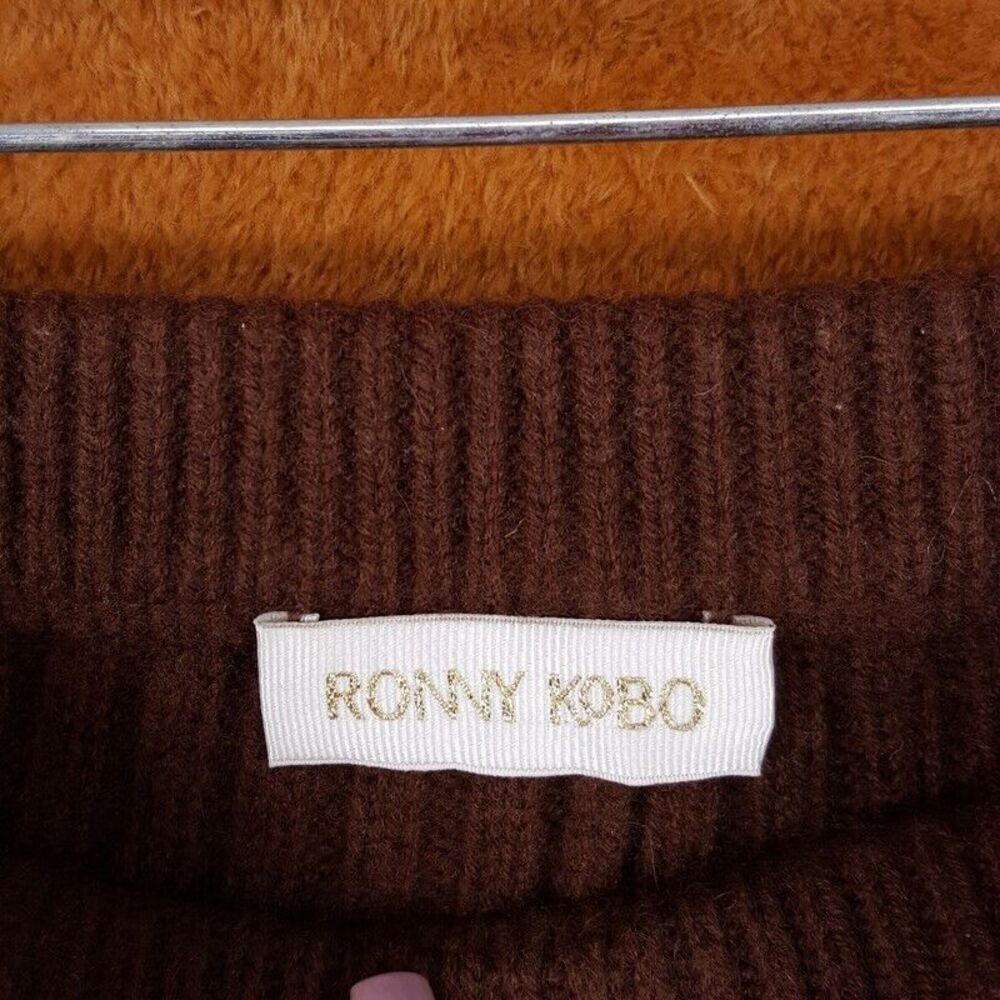 RONNY KOBO Pants Womens XS Brown Pull On Ribbed Knit Flare Slit Ankle Stretch - Picture 2 of 7